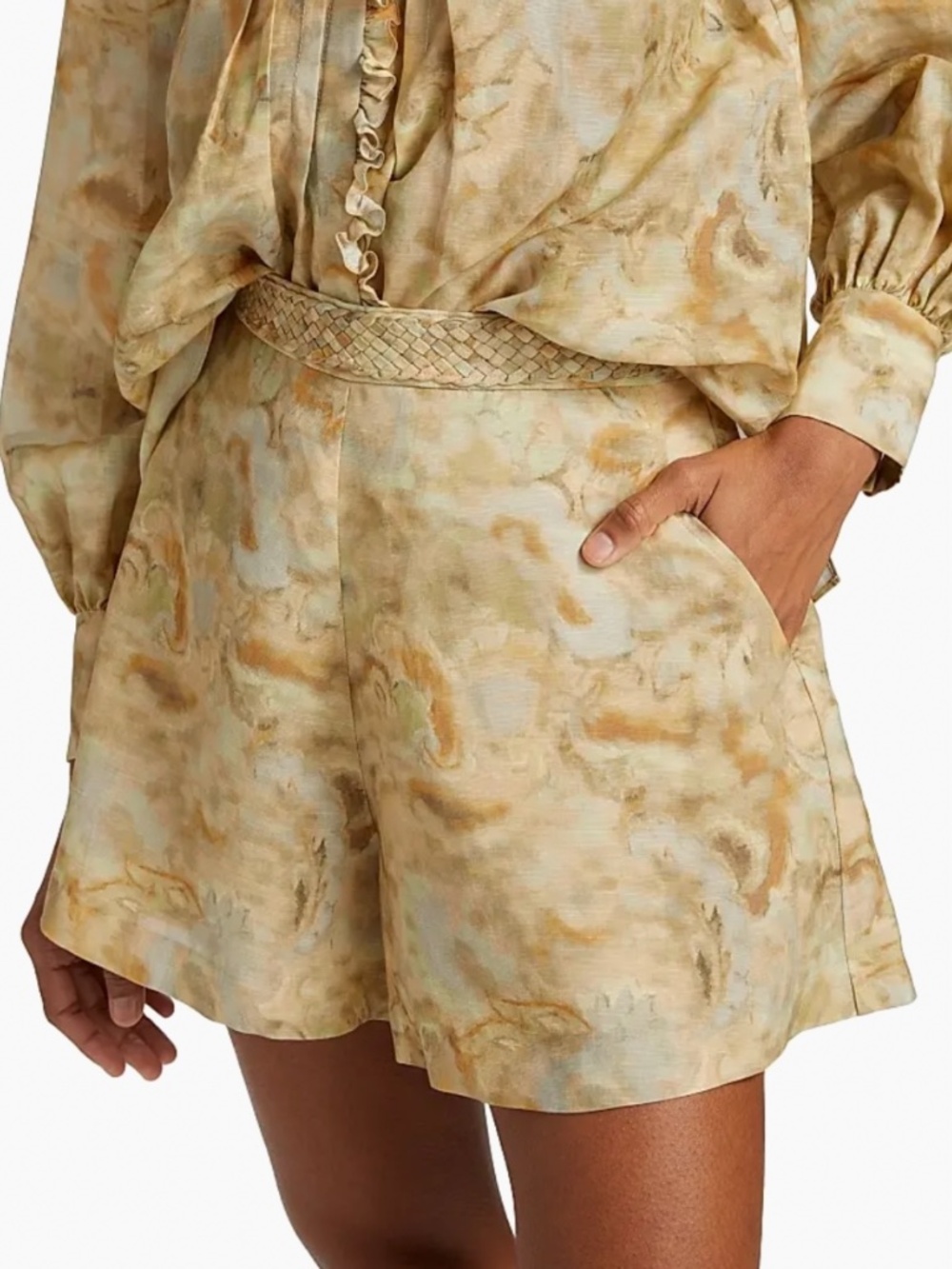 KOBI HALPERIN Kael Paisley Glade Linen Blend High Waisted Shorts Multi SZ 16